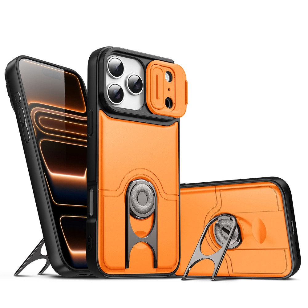 Heavy Equipment Bucket - iPhone 17 Pro/17/16/15/14/13/12 Pro Max Plus用ヘビーデューティーケース、スライド式カメラレンズフィンガーリングブラケット付き、耐衝撃・落下防止ケース