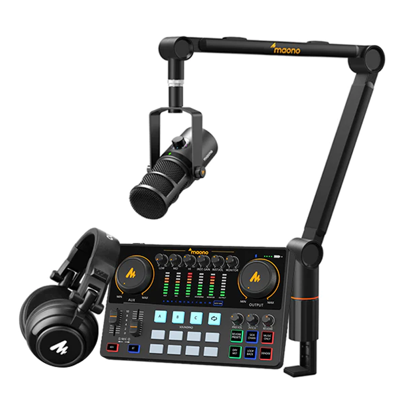 Heavy Equipment Bundle - MAONO PD400X XLRダイナミックポッドキャストマイク 頑丈で安定したポッドキャスト機器セット、ラジオ用ヘビーデューティーマイクスタンド