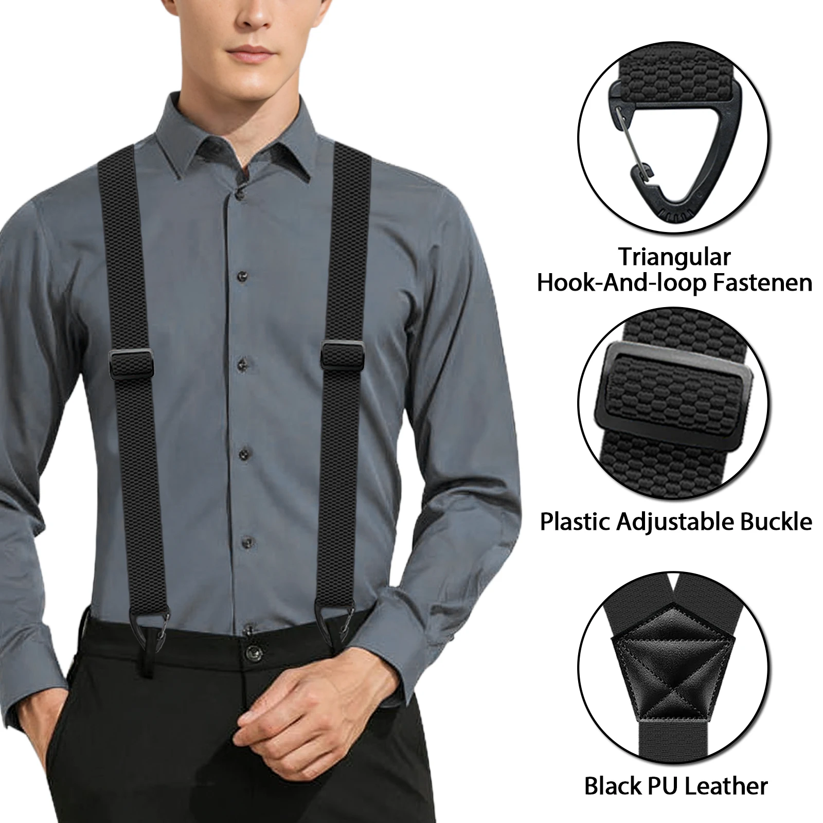 Heavy Equipment Operator Shirts - 男性用隠しサスペンダー、頑丈な作業用Yバックサスペンダー、服の下に着用可能、1.5インチ幅、3つのスナップループ付き