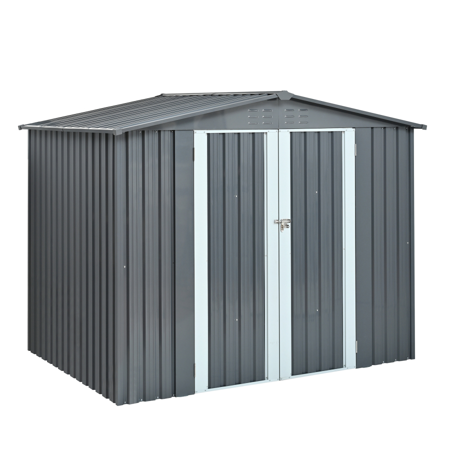 Heavy Equipment Storage Yard - 金属製の収納庫（ダブルドア付き）、頑丈な亜鉛メッキ鋼製屋外ガーデンシェッド（工具、芝生用具、庭の備品用）