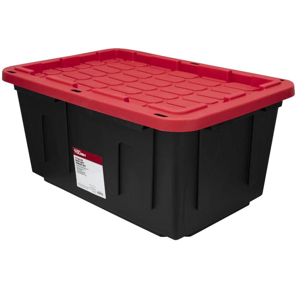 Heavy Equipment Bucket - 大型収納ビン 27ガロン ヘビーデューティー プラスチック容器 スナップ蓋付き ブラックとレッド