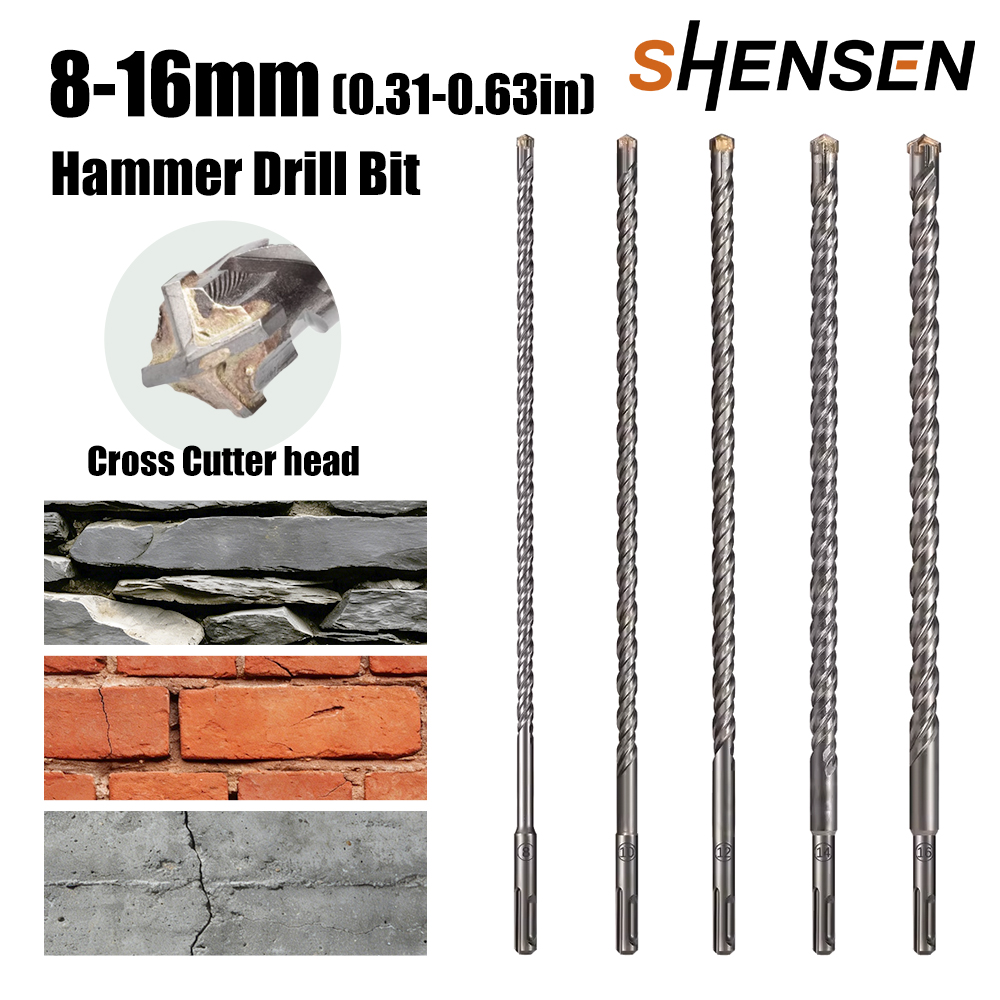 Concrete Breaker Demolition - 500mm延長SDSプラスクロスチップロータリーハンマードリルビット、8-16mmインパクトメイソンリービット（レンガ、コンクリート、大理石の穴あけ用）