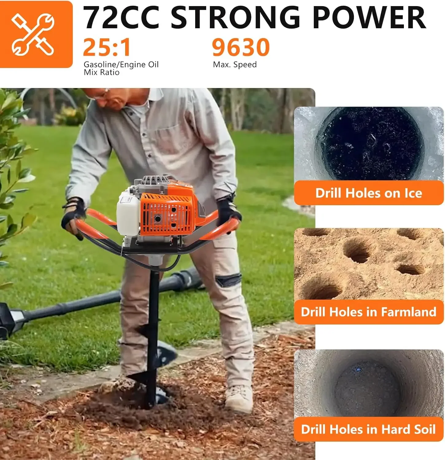 -72CCオーガーポストホールディガー、2ストロークガソリン - Post Hole Digger のレビューと価格